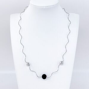 Vintage Italy ORO Sterling Silver 925 Wavy Wooden Bead Necklace 17"-19"